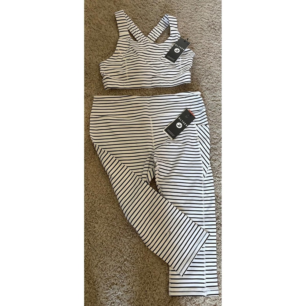NWT Glyder Striped Activewear Set Bra Top & Leggings with Pockets Athleisure XL - Picture 2 of 13